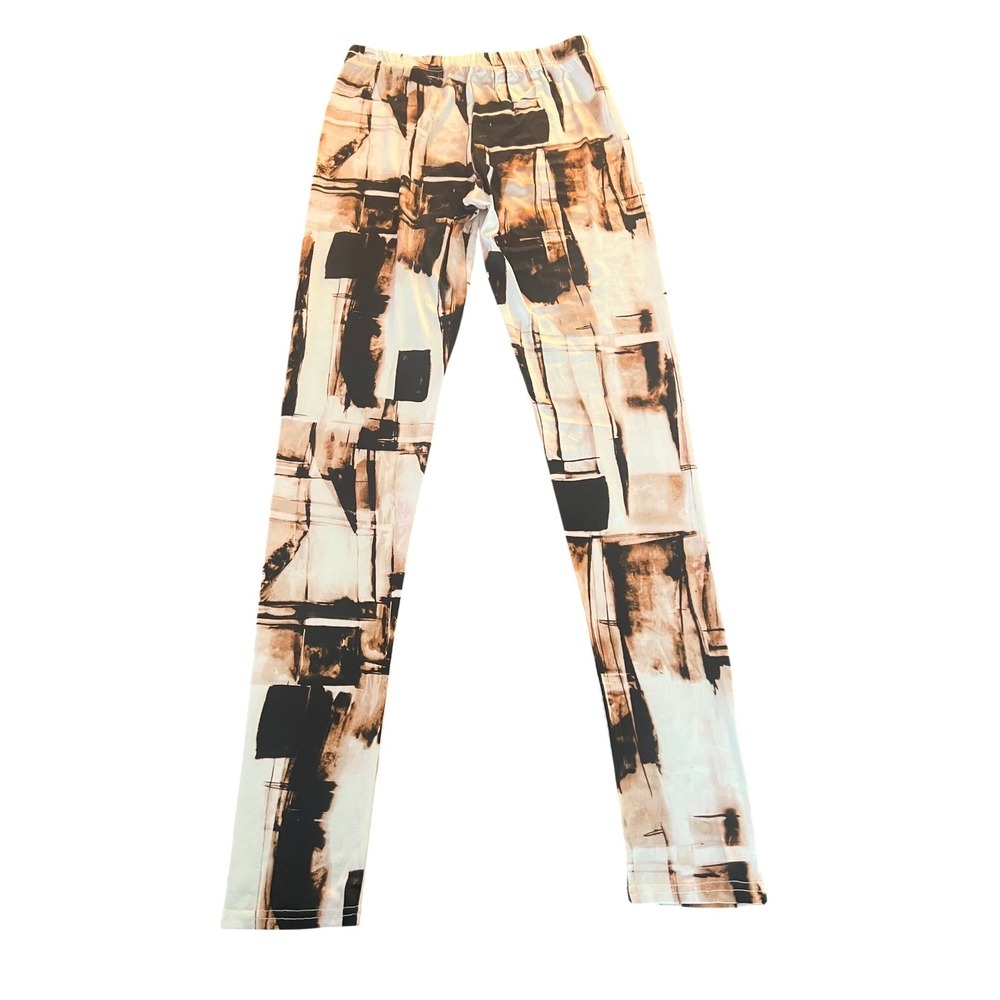 Goodtimesusa Abstract Brushstroke Print Leggings Tan Black Cream Size M (1117)